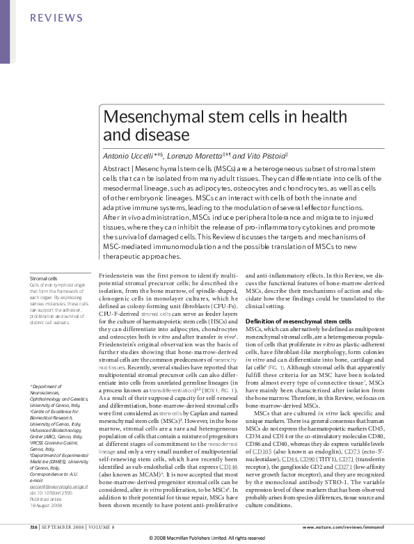 (PDF) Mesenchymal stem cells in health and disease