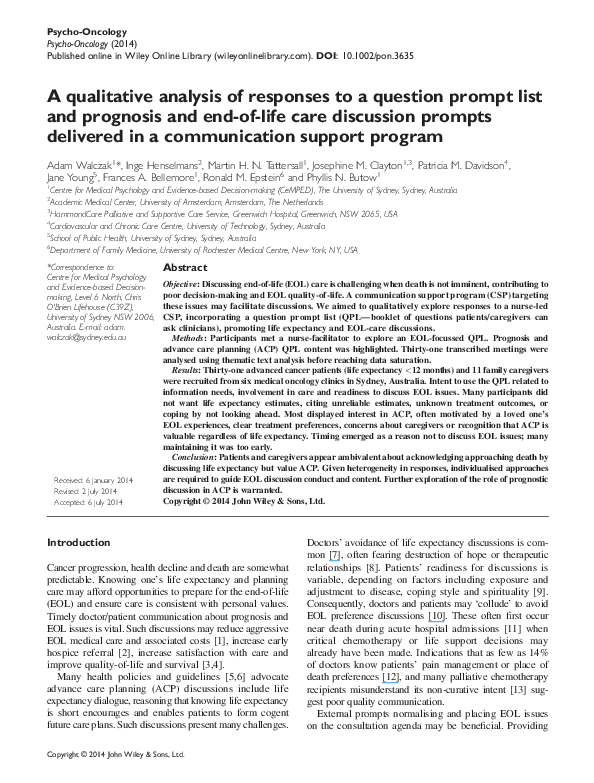 (PDF) A qualitative analysis of responses to a question prompt list and ...