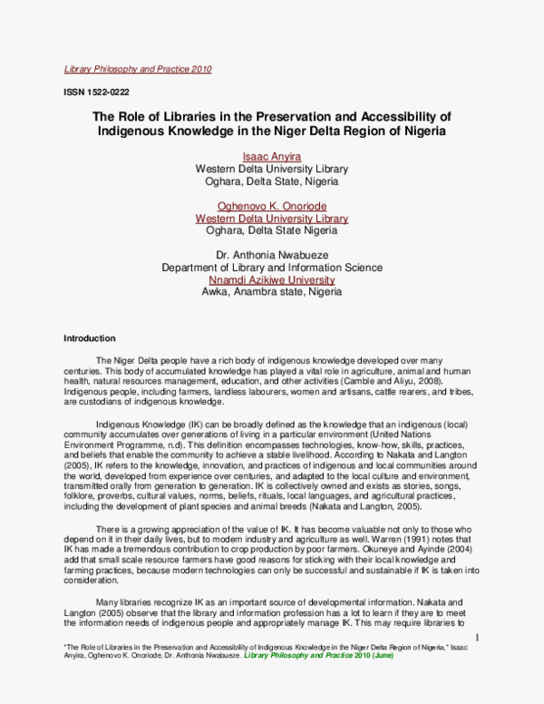 (PDF) The Role of Libraries in the Preservation and Accessibility of ...