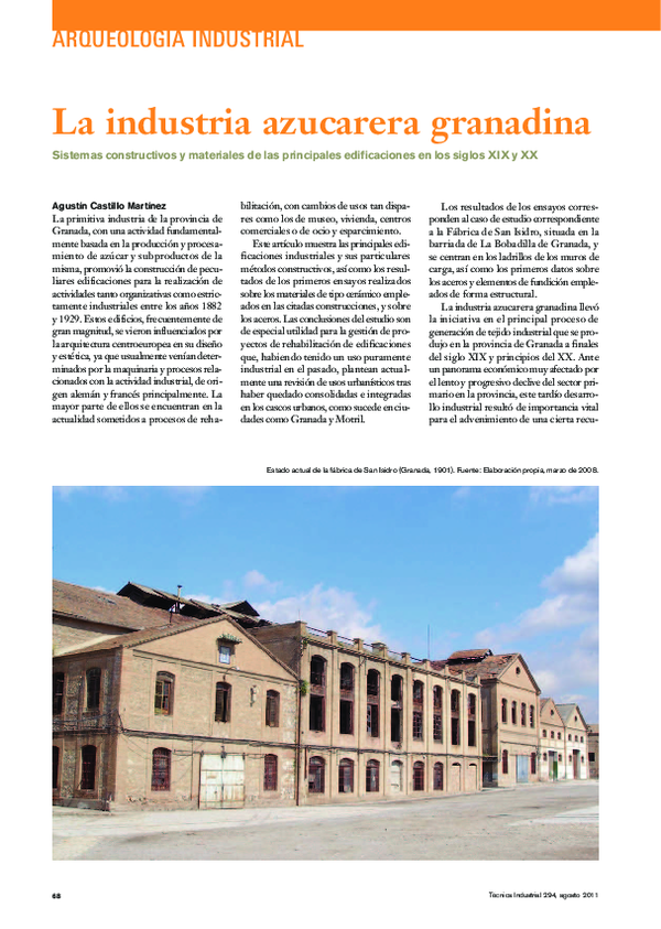 (PDF) La Industria Azucarera Granadina. Sistemas constructivos y materiales de las principales