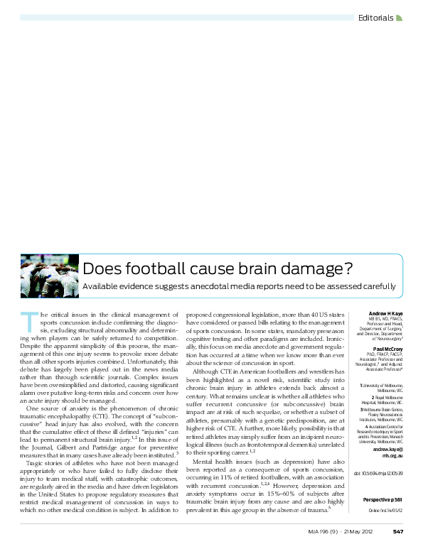 (PDF) Does football cause brain damage? Paul McCrory Academia.edu