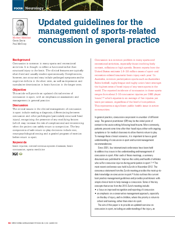 (PDF) Updated guidelines for the management of sports-related ...