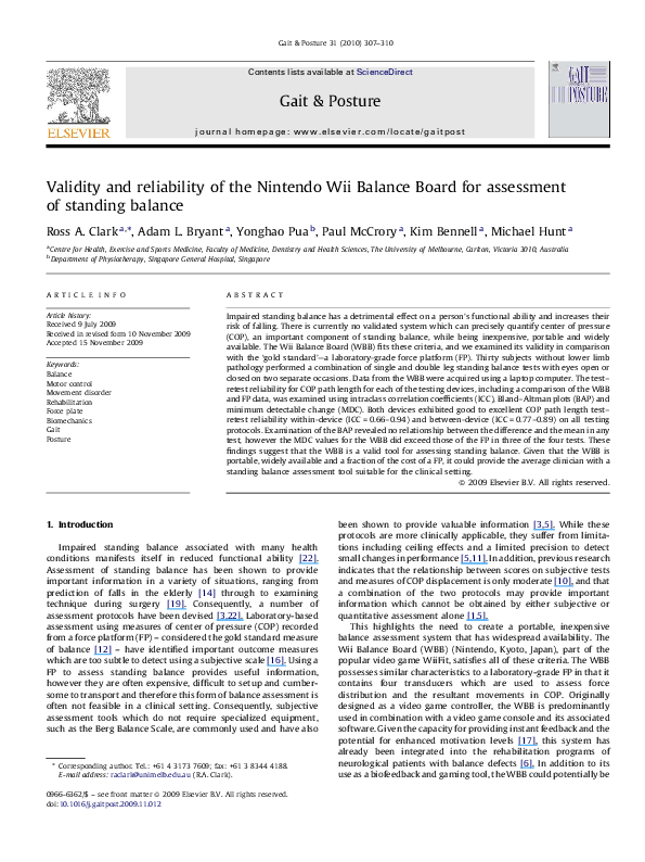 (PDF) Validity and reliability of the Nintendo Wii Balance Board for