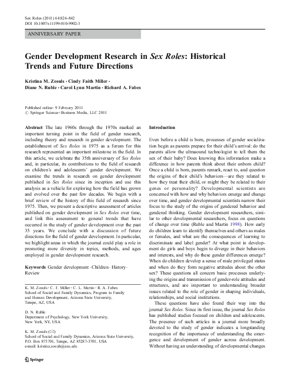 (PDF) Gender Development Research in Sex Roles: Historical Trends and ...