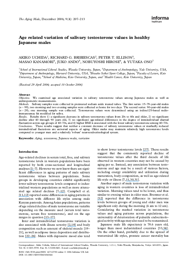 (PDF) Age related variation of salivary testosterone values in healthy ...