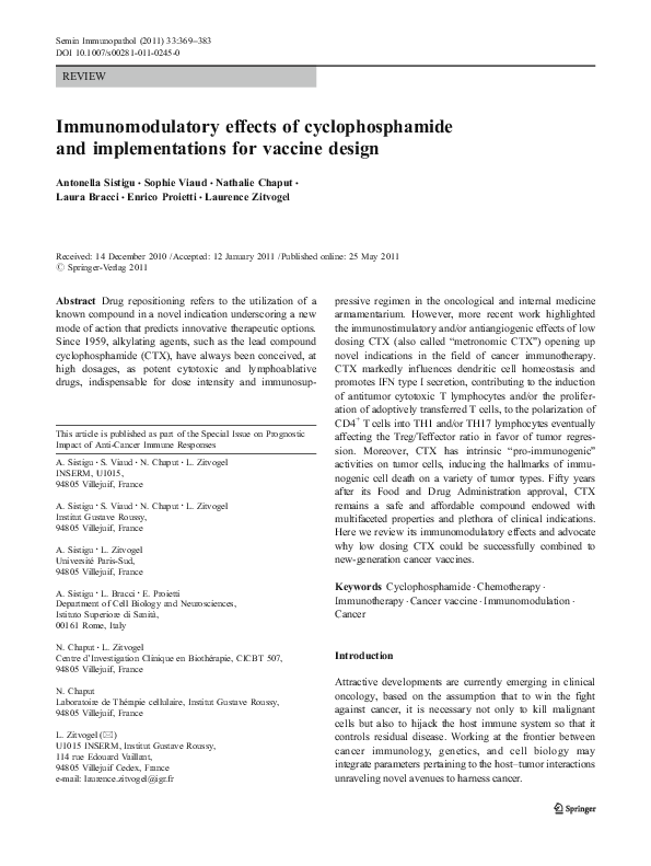 (PDF) Immunomodulatory effects of cyclophosphamide and implementations ...
