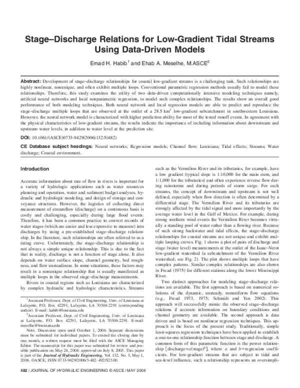 (PDF) Stage–discharge relations for low-gradient tidal streams using ...