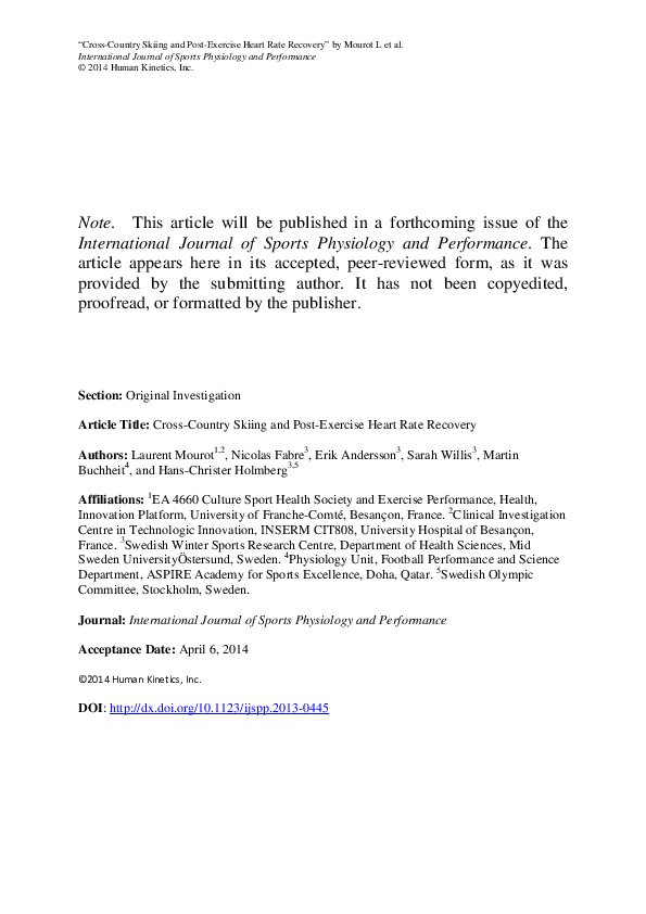 (PDF) Crosscountry skiing and postexercise heartrate recovery