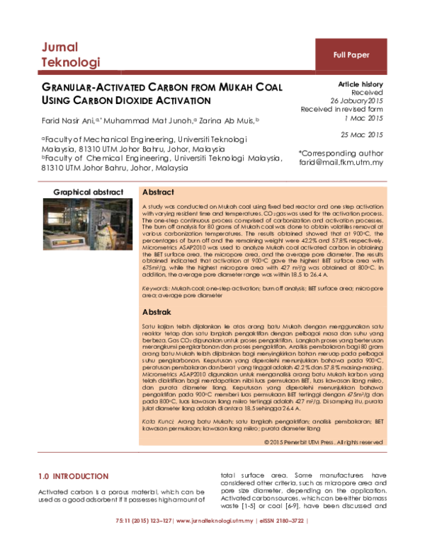 (PDF) GRANULAR ACTIVATED CARBON FROM MUKAH COAL USING CARBON DIOXIDE ...