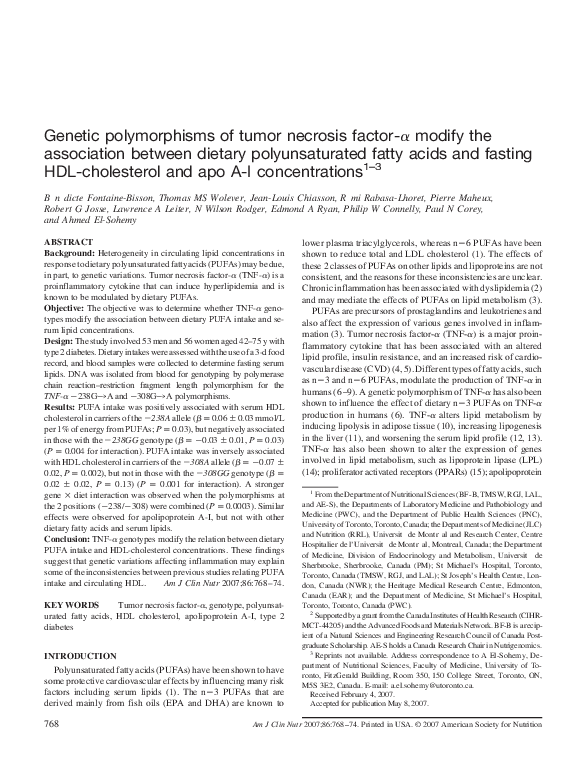 (PDF) Genetic polymorphisms of tumor necrosis factor-alpha modify the ...