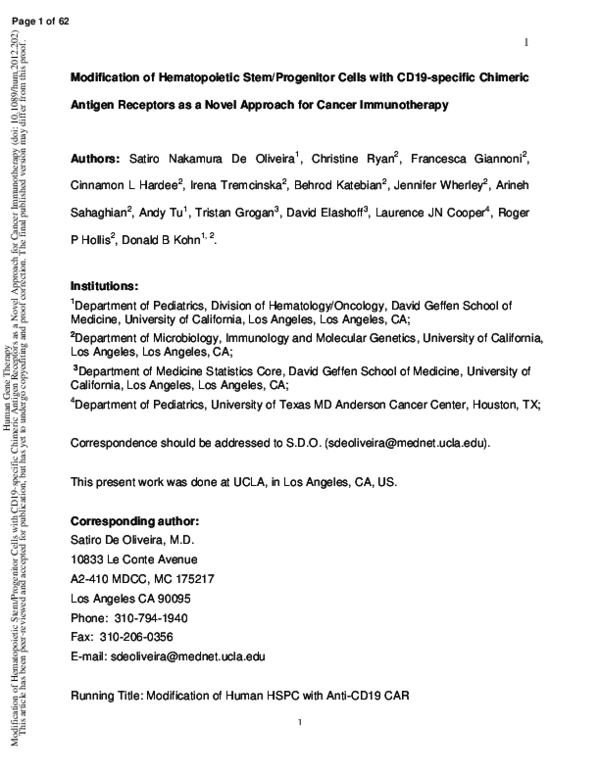 (PDF) Modification of Hematopoietic Stem/Progenitor Cells with CD19 ...