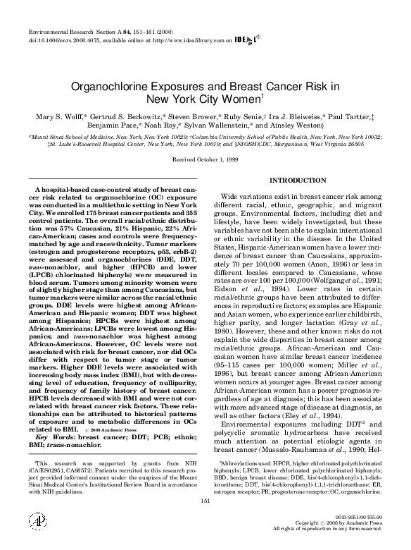 (PDF) Organochlorine Exposures and Breast Cancer Risk in New York City ...