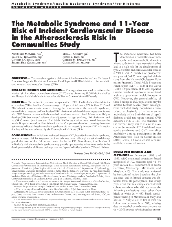 (PDF) The Metabolic Syndrome and 11-Year Risk of Incident ...