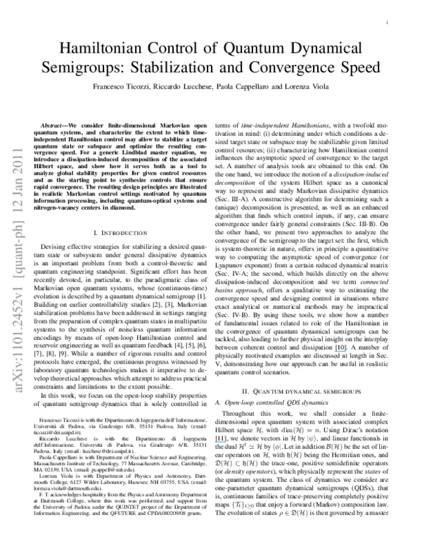 (PDF) Hamiltonian control of quantum dynamical semigroups ...
