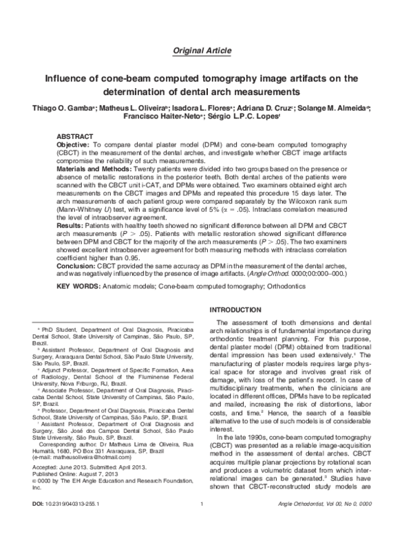 (PDF) Influence of cone-beam computed tomography image artifacts on the ...