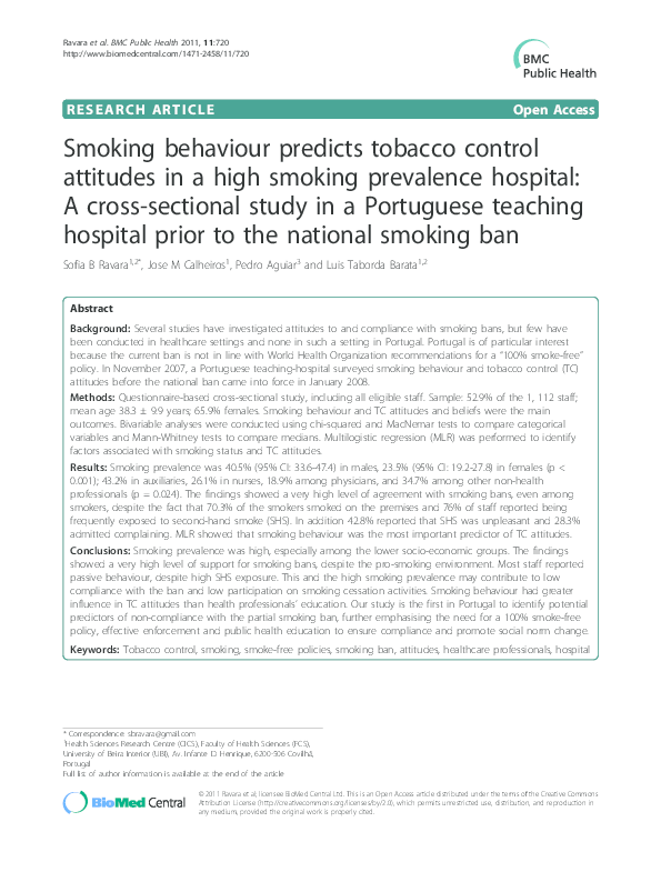 (PDF) Smoking behaviour predicts tobacco control attitudes in a high ...