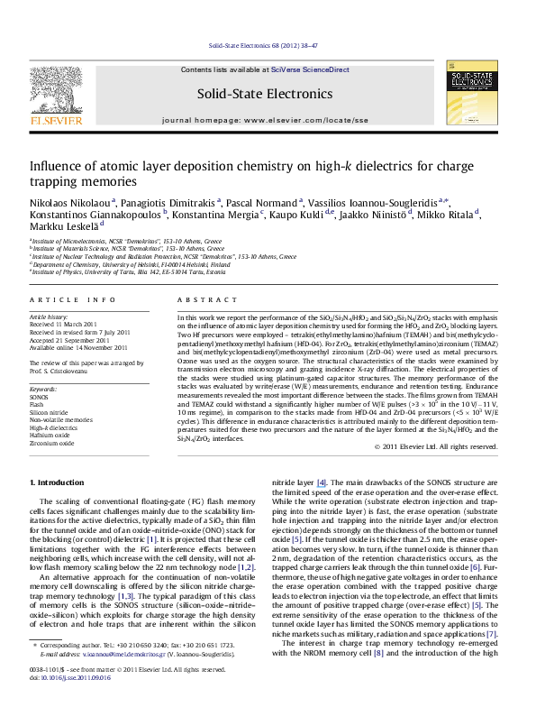 (PDF) Influence of atomic layer deposition chemistry on high-k ...