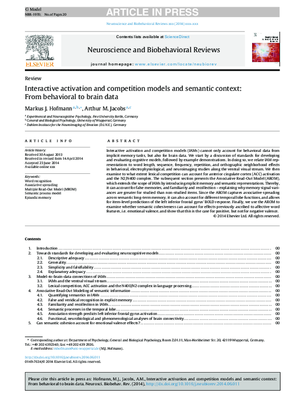 (PDF) Interactive activation and competition models and semantic ...