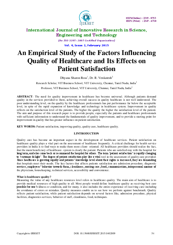 (PDF) An Empirical Study of the Factors Influencing Quality of ...