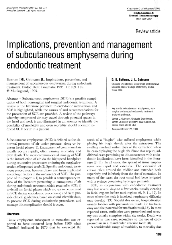 (PDF) Implications, prevention and management of subcutaneous emphysema