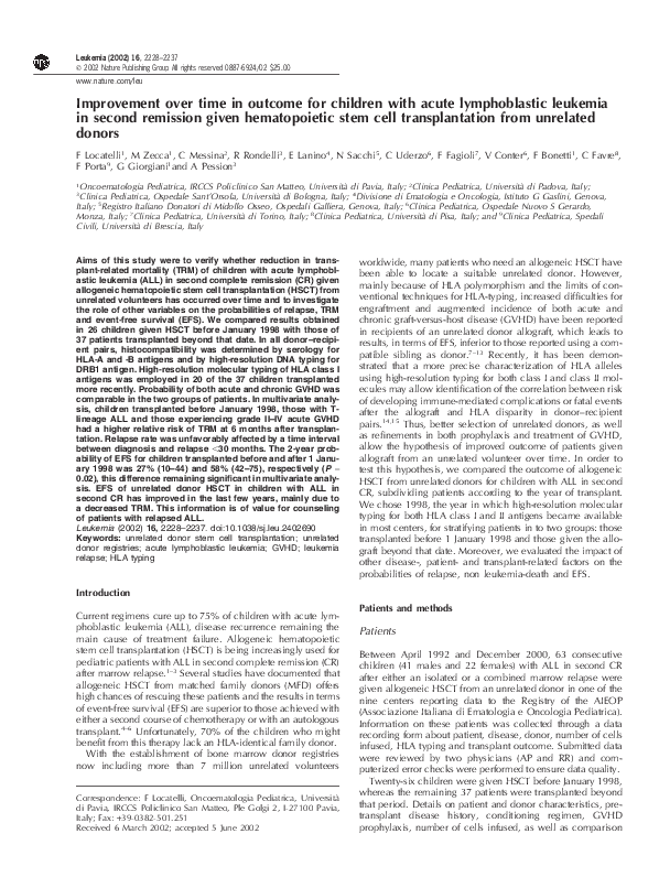 (PDF) Improvement over time in outcome for children with acute ...