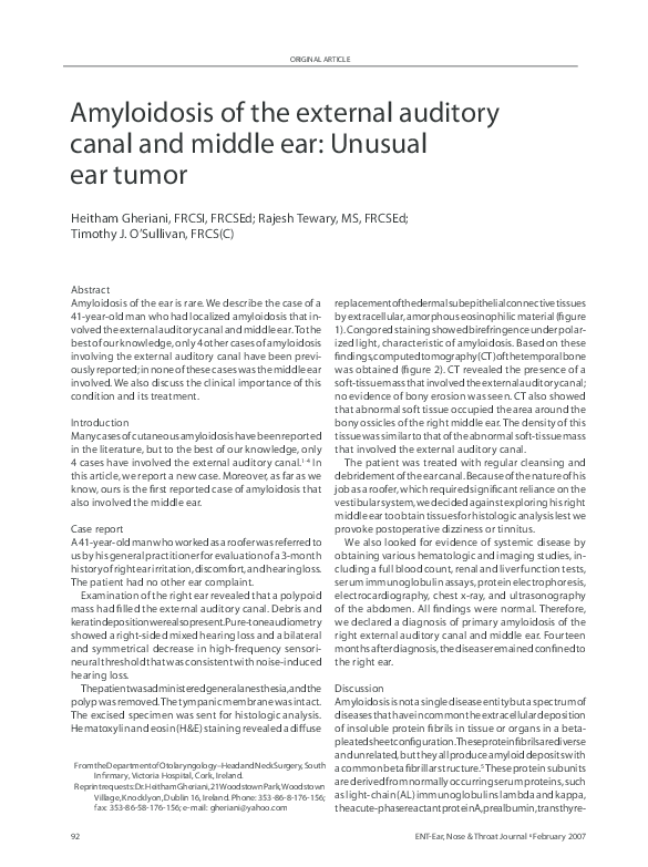 (PDF) Amyloidosis of the external auditory canal and middle ear ...