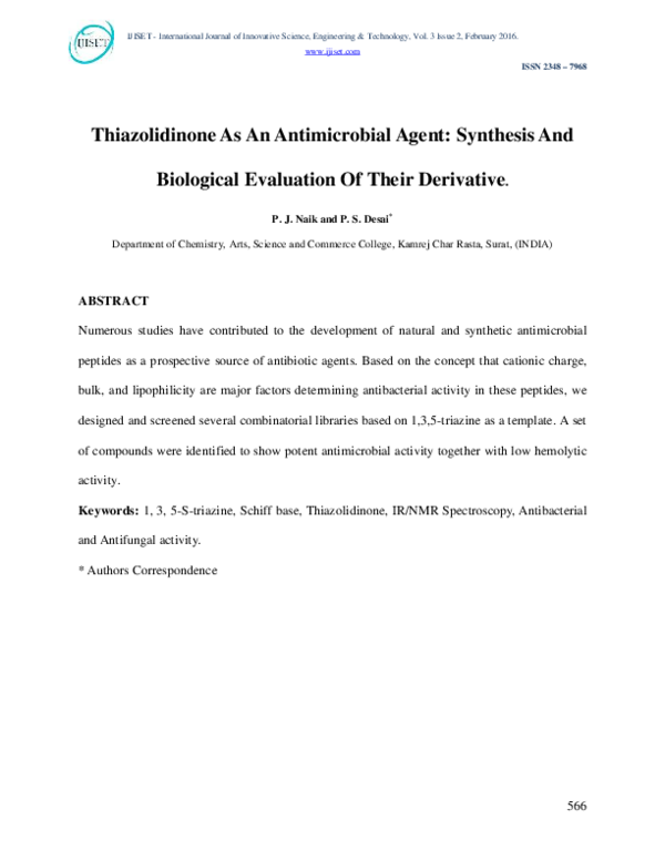 (PDF) Thiazolidinone As An Antimicrobial Agent: Synthesis And ...