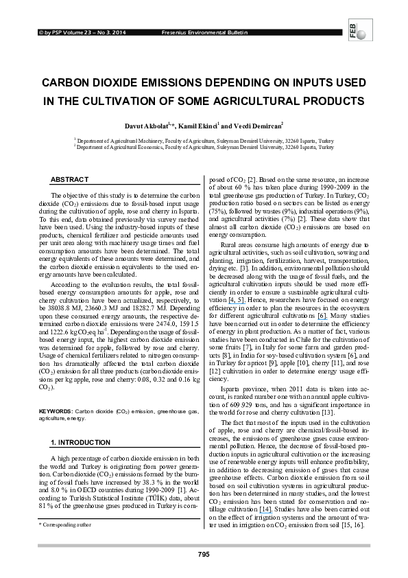 (PDF) Carbon dioxide emissions depending on inputs used in the ...