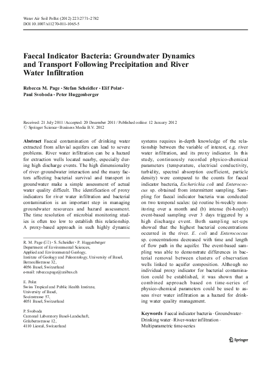(PDF) Faecal Indicator Bacteria: Groundwater Dynamics and Transport ...