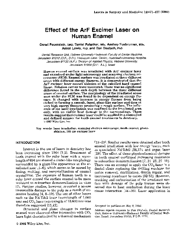(PDF) Effect of the ArF excimer laser on human enamel