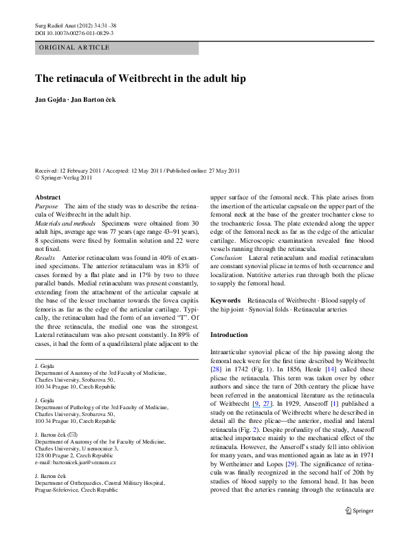 (PDF) The retinacula of Weitbrecht in the adult hip