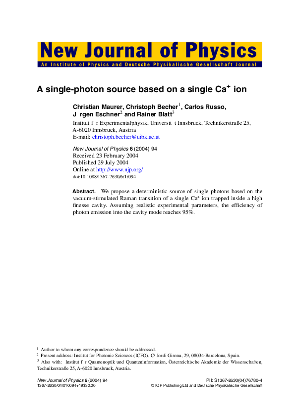 (PDF) A single-photon source based on a single Ca+ ion