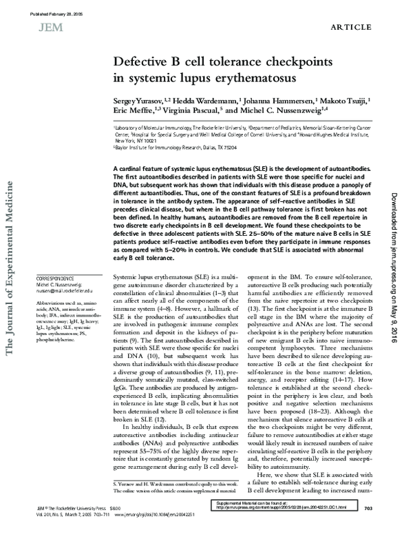 (PDF) Defective B cell tolerance checkpoints in systemic lupus ...