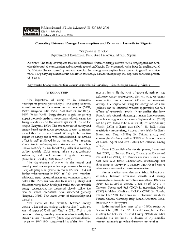 (PDF) Causality between energy and economic growth in Nigeria