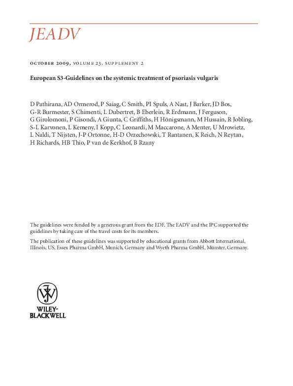 (PDF) European S3Guidelines on the systemic treatment of psoriasis