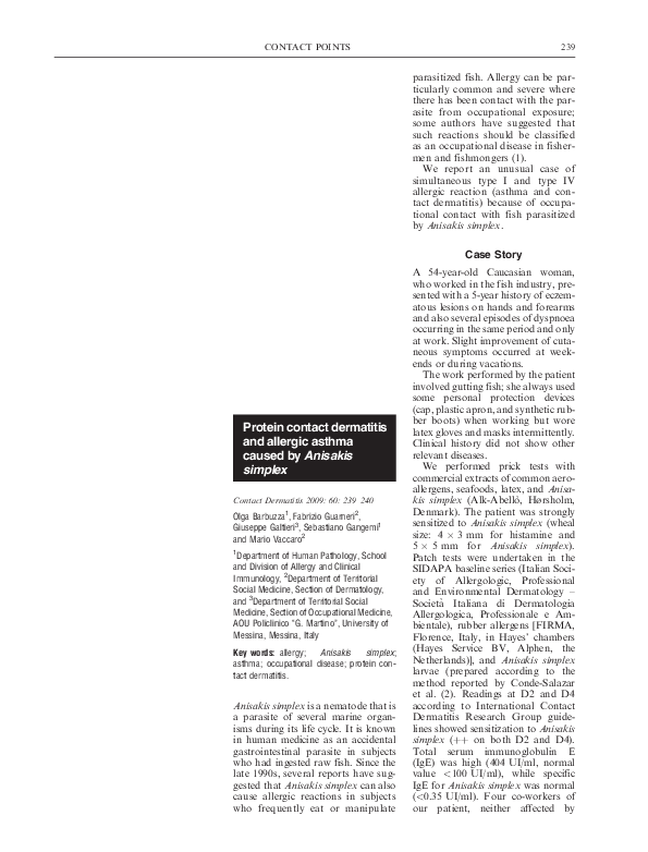 (PDF) Protein contact dermatitis and allergic asthma caused by Anisakis ...