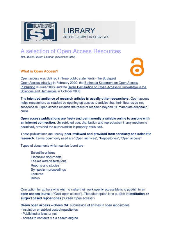 (PDF) Overview of Open Access Resources Muriel Riester Academia.edu