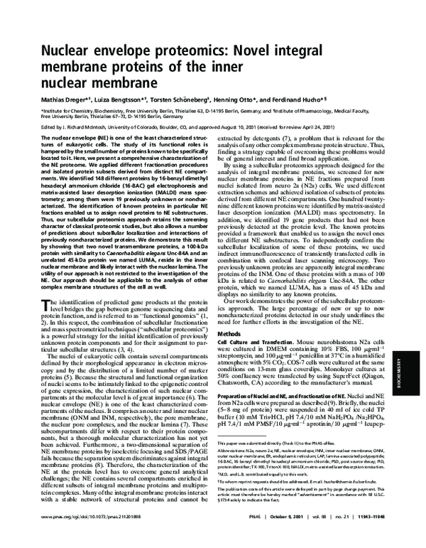 (PDF) Nuclear envelope proteomics: Novel integral membrane proteins of ...