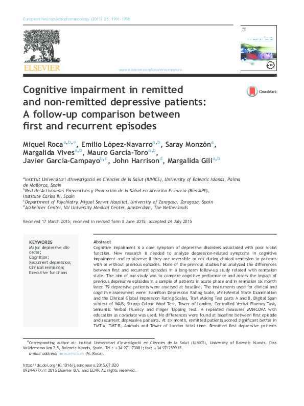 (PDF) Cognitive impairment in remitted and non-remitted depressive ...