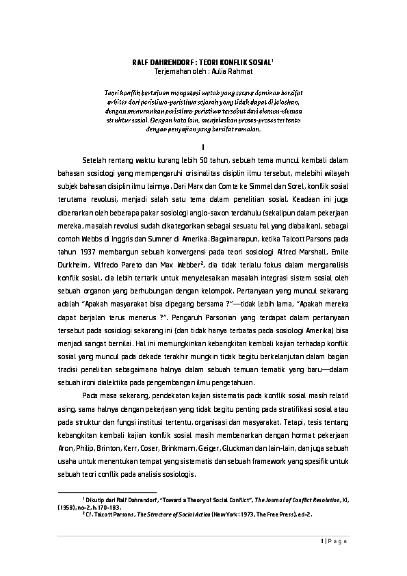 Pdf Menuju Sebuah Teori Konflik Sosial Aulia Rahmat Academia Edu