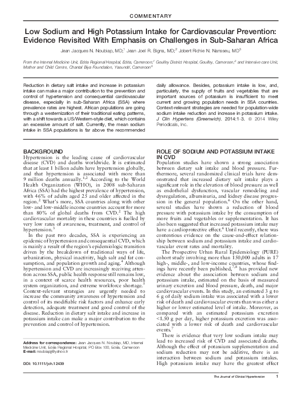 (PDF) Low Sodium and High Potassium Intake for Cardiovascular ...