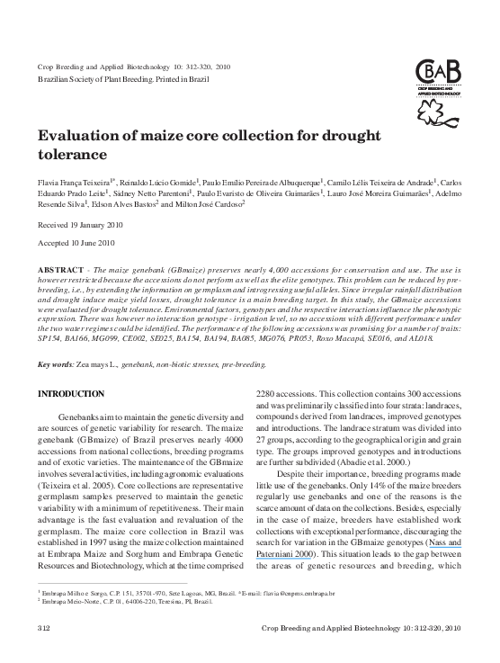 (PDF) Evaluation of maize core collection for drought tolerance