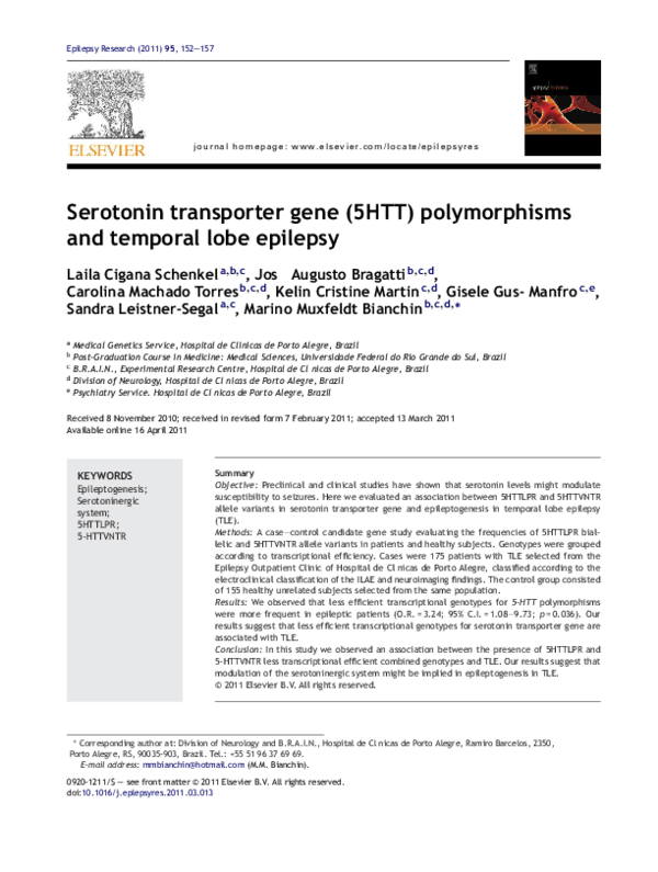 (PDF) Serotonin transporter gene (5HTT) polymorphisms and temporal lobe ...