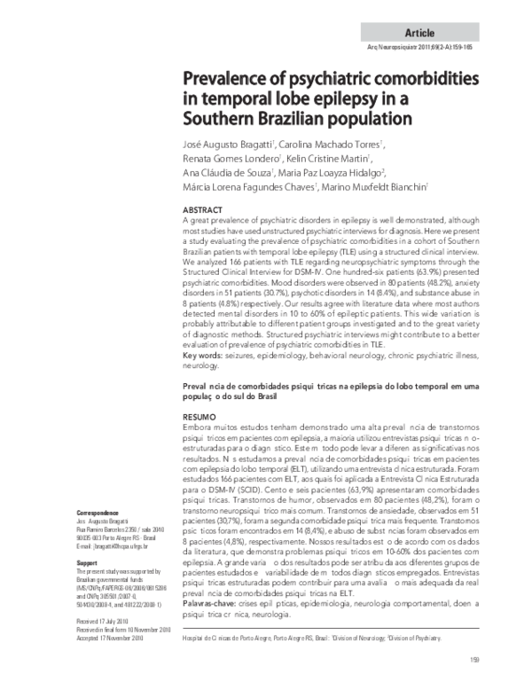 (PDF) Prevalence of psychiatric comorbidities in temporal lobe epilepsy ...