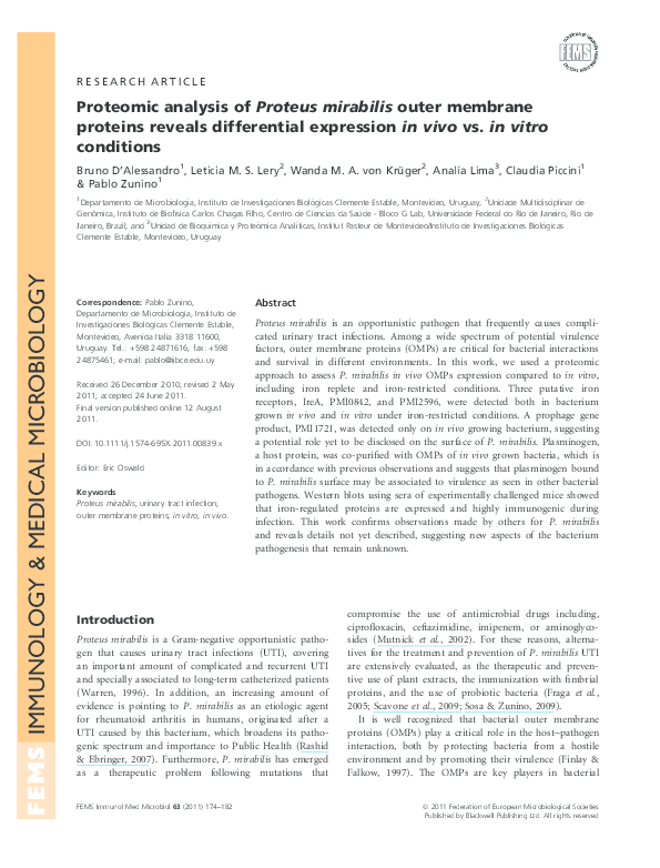 (PDF) Proteomic analysis of Proteus mirabilis outer membrane proteins ...