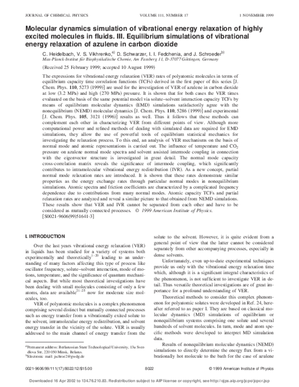 (PDF) Molecular dynamics simulation of the vibrational properties of a ...
