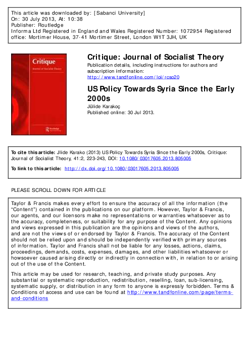 (PDF) US Policy Towards Syria Since the Early 2000s