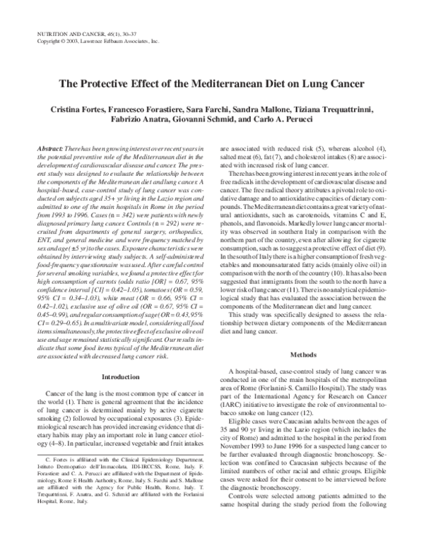 (PDF) The Protective Effect of the Mediterranean Diet on Lung Cancer