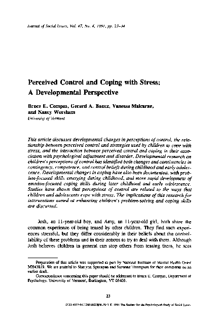 (PDF) Perceived Control and Coping with Stress: A Developmental Perspective