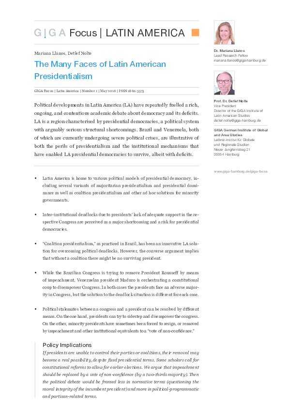 First page of “The Many Faces of Latin American Presidentialism”